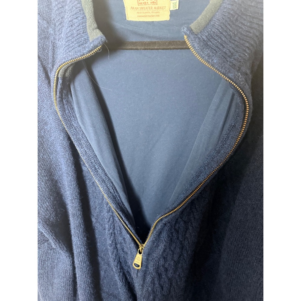 Aran Sweater Market Navy 100% Wool Zip Cable Knit Poncho XXL Made Ireland - Picture 12 of 12
